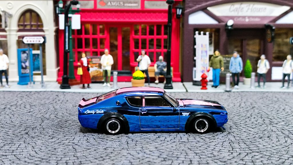MINI GT Nissan Skyline Kenmeri Liberty Walk Chrome Blue w/ Baby Pink "One Night in Beijing"